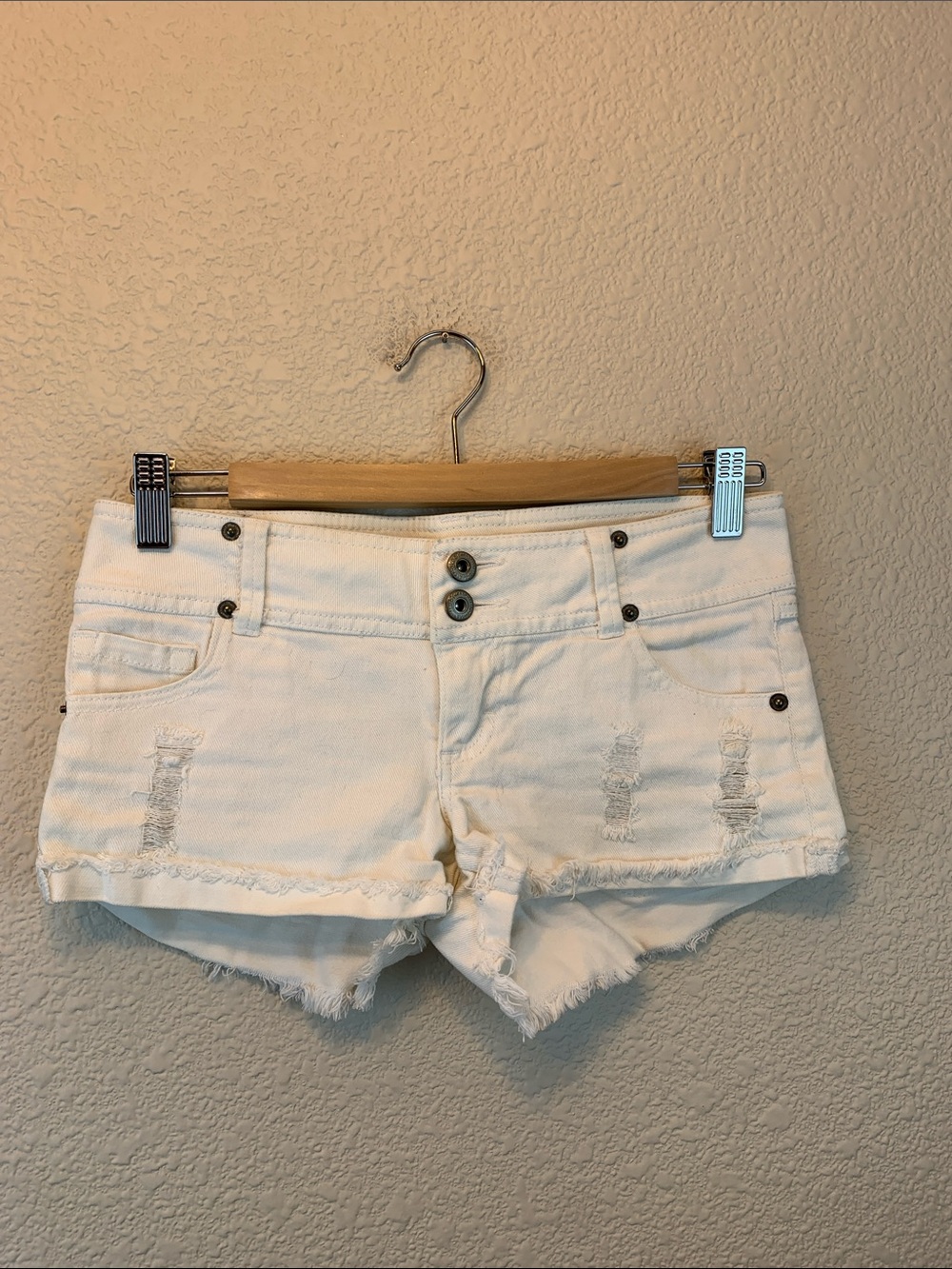 Blue asphalt white short sz 1 y2k crochet distressed low rise frayed distressed